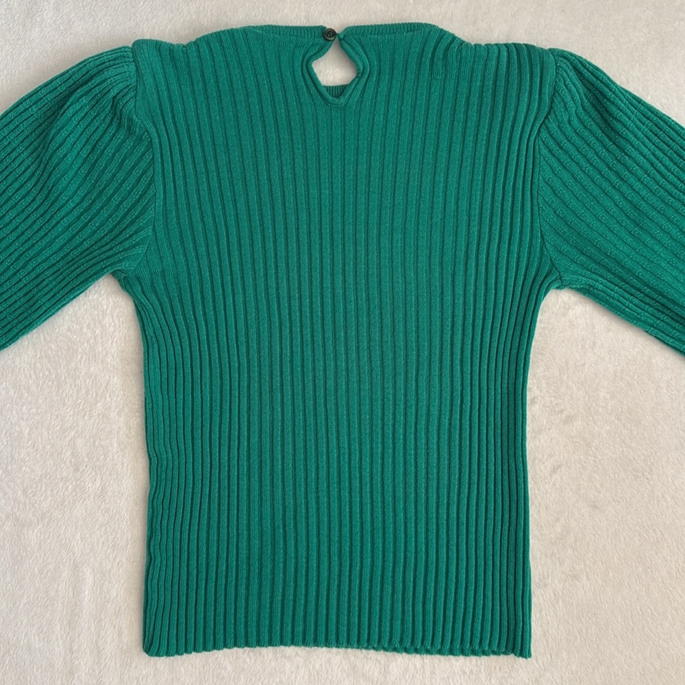 {VTG} Georgie Porgie | 70s/80s Rib Sweater Puff Sleeves Kelly Green (M) - Picture 11 of 16